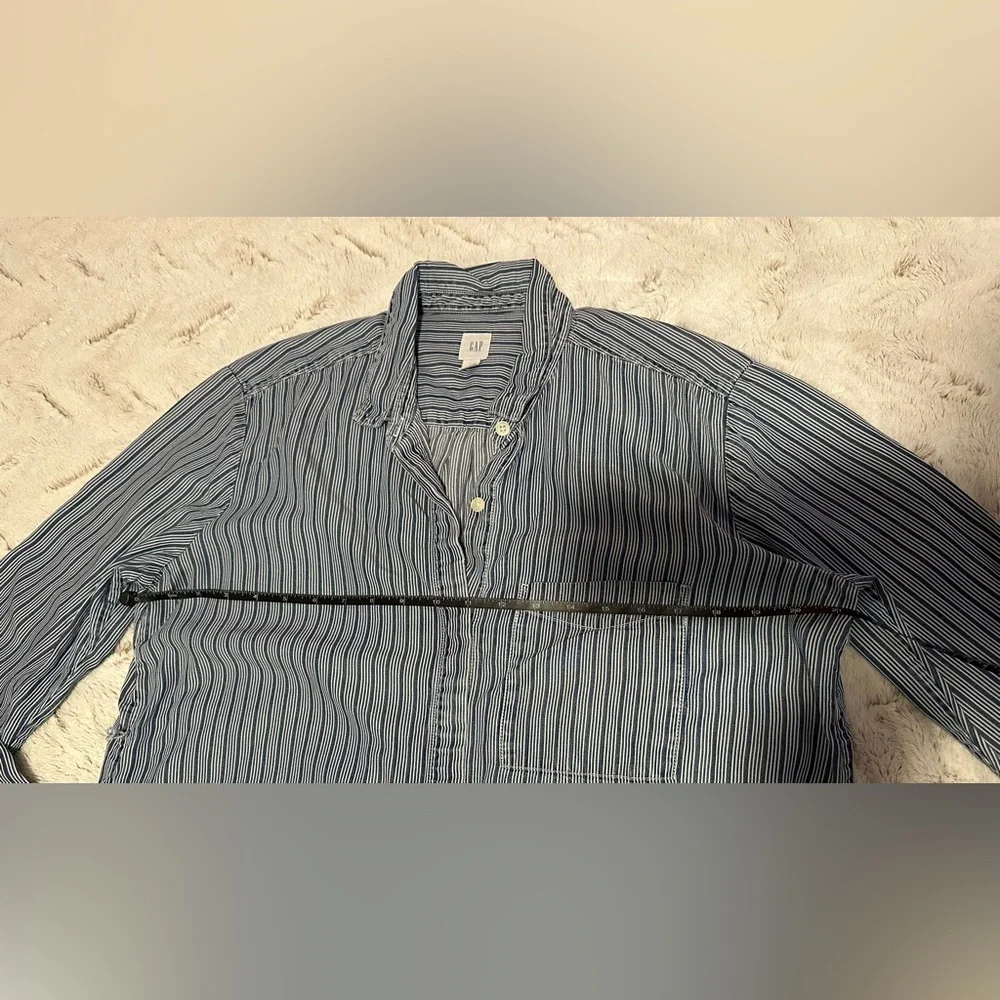 GAP pinstripe long-sleeve button-down shirt dress - Picture 4 of 11